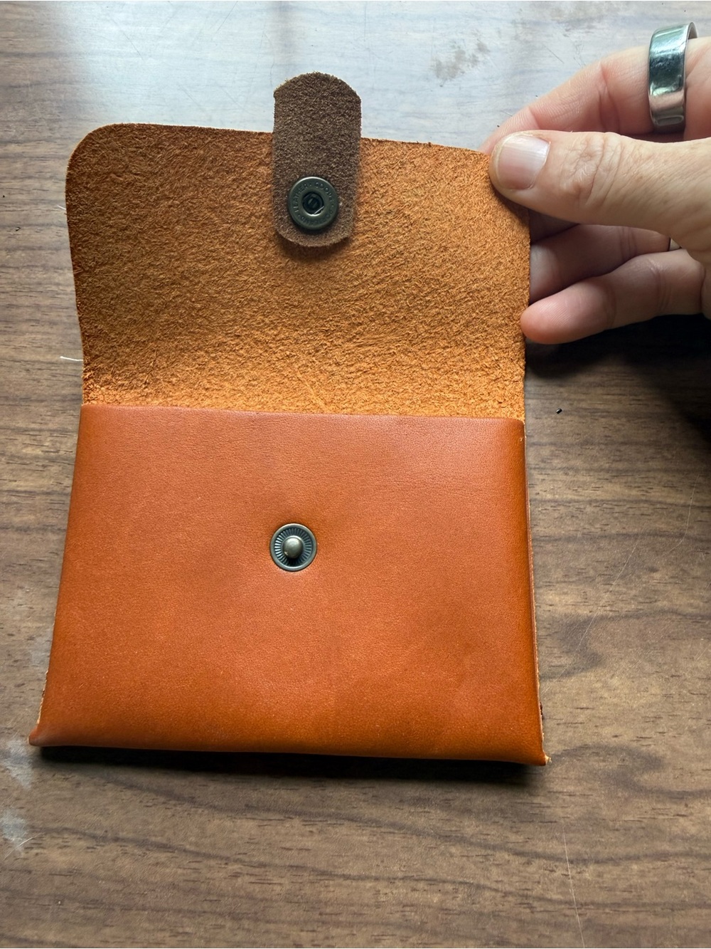 Classic Cognac Leather Card Wallet - Slim Snap Pouch - Picture 3 of 4